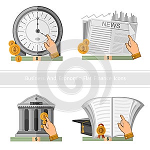 Flat design business icon earn and multiply money and time is money