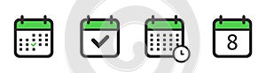 Flat design calendar icon set. Vector illustration.