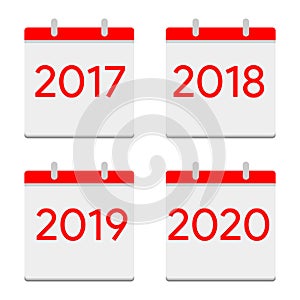 Flat design calendar icons 2017, 2018, 2019, 2020. New year symbol