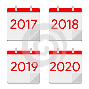 Flat design calendar icons 2017, 2018, 2019, 2020. New year symbol