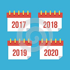 Flat design calendar icons 2017, 2018, 2019, 2020. New year symbol