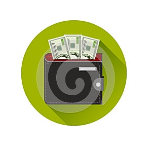 Flat Design Cash Symbol Purse with American Money photo