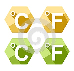 Flat design Celsius and Fahrenheit symbol icon set