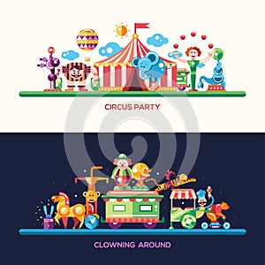 Flat design circus and carnival banners, headers set