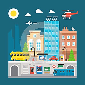 Flat design cityscape underground train station