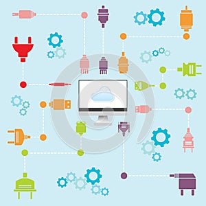 Flat design cloud connecting with cable