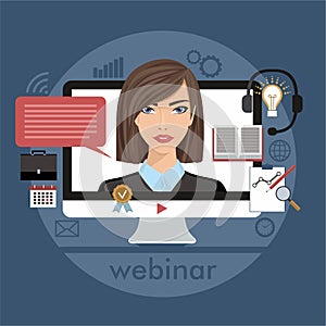 Flat design colorful illustration concept for webinar, online learning, lectures in internet in vector photo