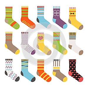 Flat design colorful socks set vector illustration