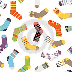 Flat design colorful socks set vector illustration. Seamless pattern