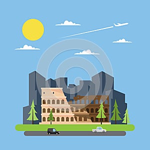 Flat design of coloseum Italy