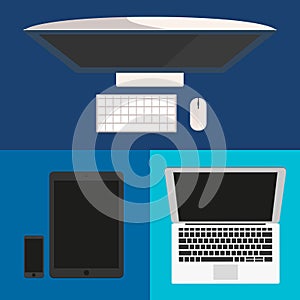 Flat design. Computer monitor, smartphone, laptop and tablet pc.