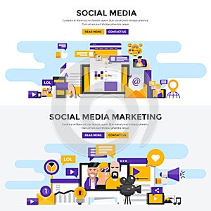 Flat design concept banners - Social Media and Social Media Mark