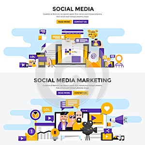 Flat design concept banners - Social Media and Social Media Marketing
