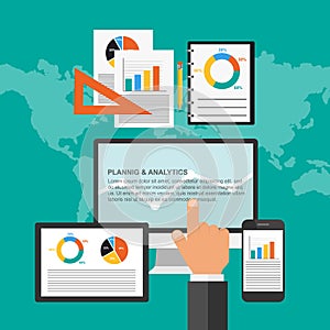Flat design concept for business planning and analytics.