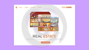 Flat design concept on business real estate start theme. Vector illustration mock-up for website and mobile page. Landing template