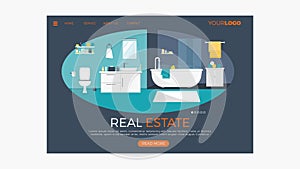 Flat design concept on business real estate start theme. Vector illustration mock-up for website and mobile page. Landing template