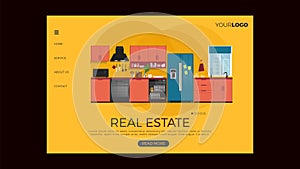 Flat design concept on business real estate start theme. Vector illustration mock-up for website and mobile page. Landing template