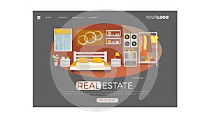 Flat design concept on business real estate start theme. Vector illustration mock-up for website and mobile page. Landing template