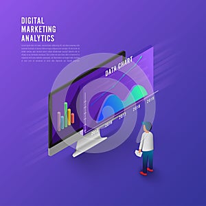 Flat design concept business strategy. 3d isometric flat design. Analysis data and Investment. Business success.Financial review