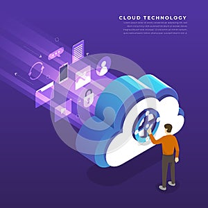 Flat design concept cloud computing technology users network con
