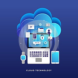 Flat design concept cloud computing technology users network con