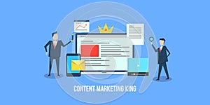 Flat design concept of content marketing, content is king.