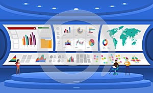 Flat design concept data analysis. Visualize with graph and char