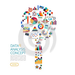 Flat design concept data analysis. Visualize with graph and char