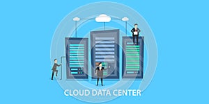 Flat design concept of data center, cloud computing management.