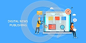 Flat design concept of digital news publishing, content publication, marketing.