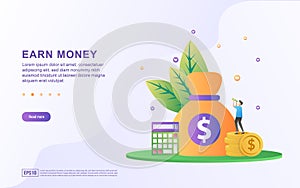 Flat design concept of Earn Point. People get points from online shopping, collecting points to exchange for shopping vouchers.