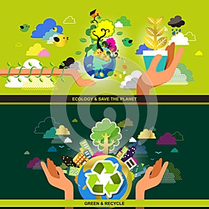 Flat design concept for ecology and recycle