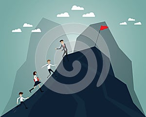 Flat design concept of the good leader showing his vision for success,Business team running follow the leader,vector photo