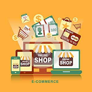 Flat design concept with icons of e-commerce ideas symbol and sh