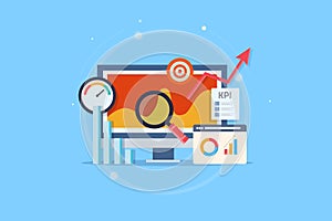 Flat design concept of key performance indicator, business kpi, data management and marketing metrics.