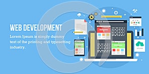 Web development concept. Flat web banner.
