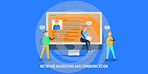 Flat design concept of network marketing, customer relationship, communication.