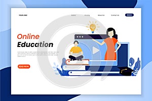 Flat design concept of online education and e-learning for banner and website