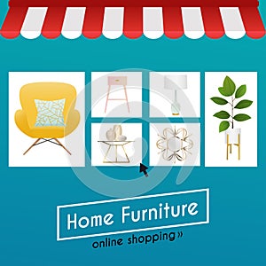 Flat design concept online shopping furniture and e-commerce. Icons for mobile marketing. Vector illustration.