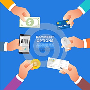 Flat design concept payment. Payment method and option or channel to transfer money. Vector illustrate.