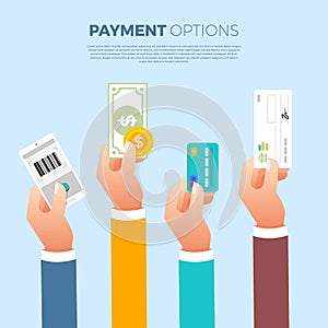 Flat design concept payment. Payment method and option or channel to transfer money. Vector illustrate.