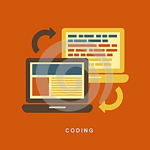 Flat design concept of process web page coding