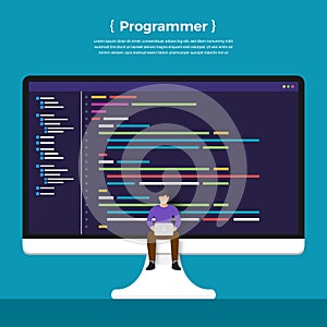 Flat design concept programmer coding program. Vector illustrate