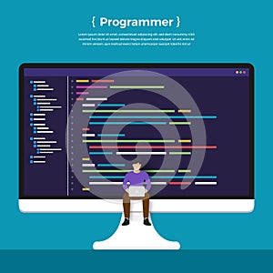 Flat design concept programmer coding program. Vector illustrate photo