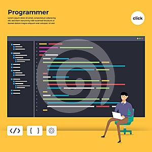 Flat design concept programmer coding program. Vector illustrate