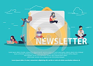 Flat design concept of regularly distributed news publication via e-mail with some topics of interest to its subscribers. Flat vec