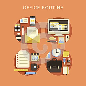 Flat design concept of routine office