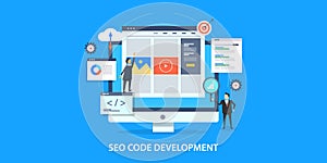 Flat design concept of search engine optimization, website seo development.