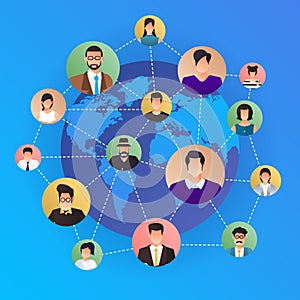 Flat design concept social network. Peoples connecting around th