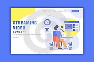 Flat Design Concept of Streaming Video, Social Media. live streaming. modern flat design concept of web page design for website